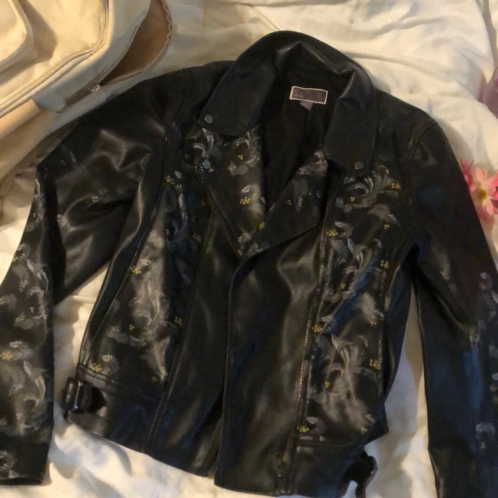 Floral print leather jacket!